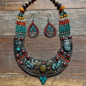 Tibetan Brass & Nickel Necklace & Earrings